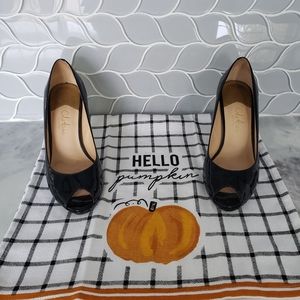 COLE HAAN BLACK PATENT PEEP-TOE PUMP SIZE 7